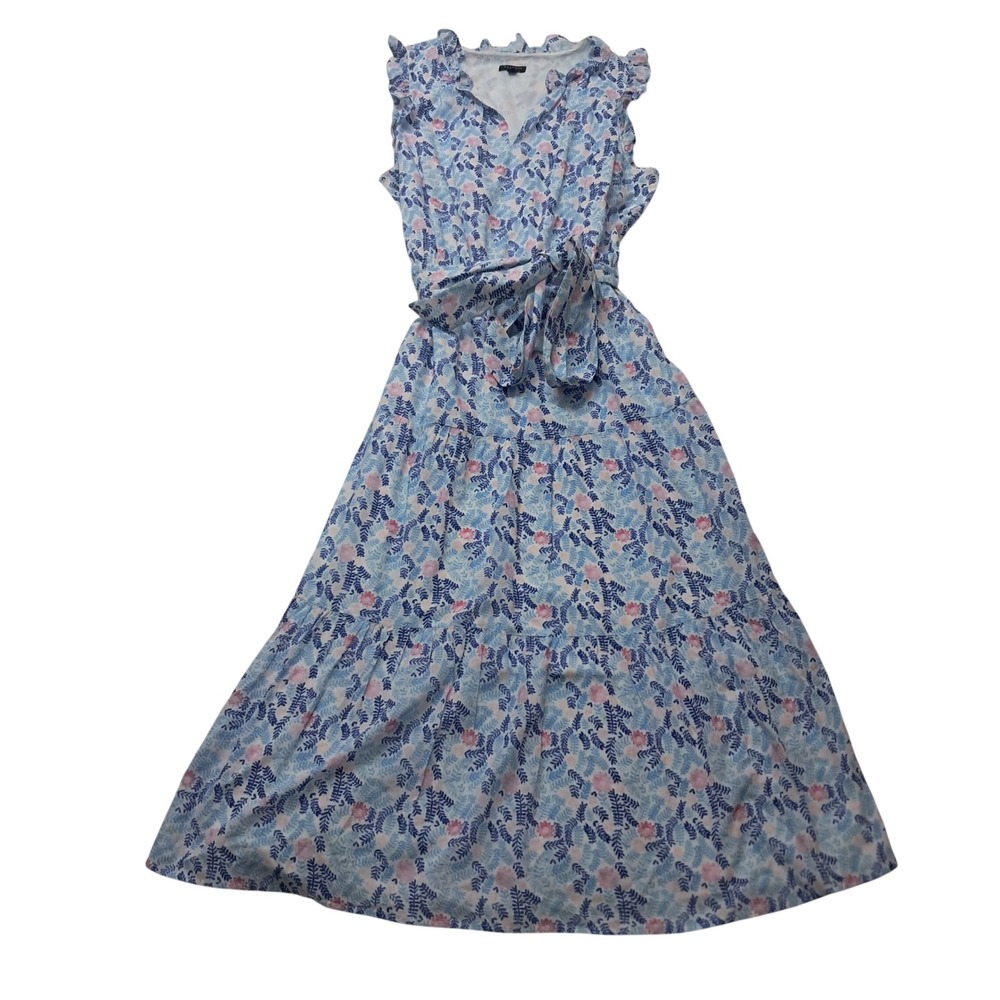 Talbots Blue Floral Midi Dress with Pink Accents